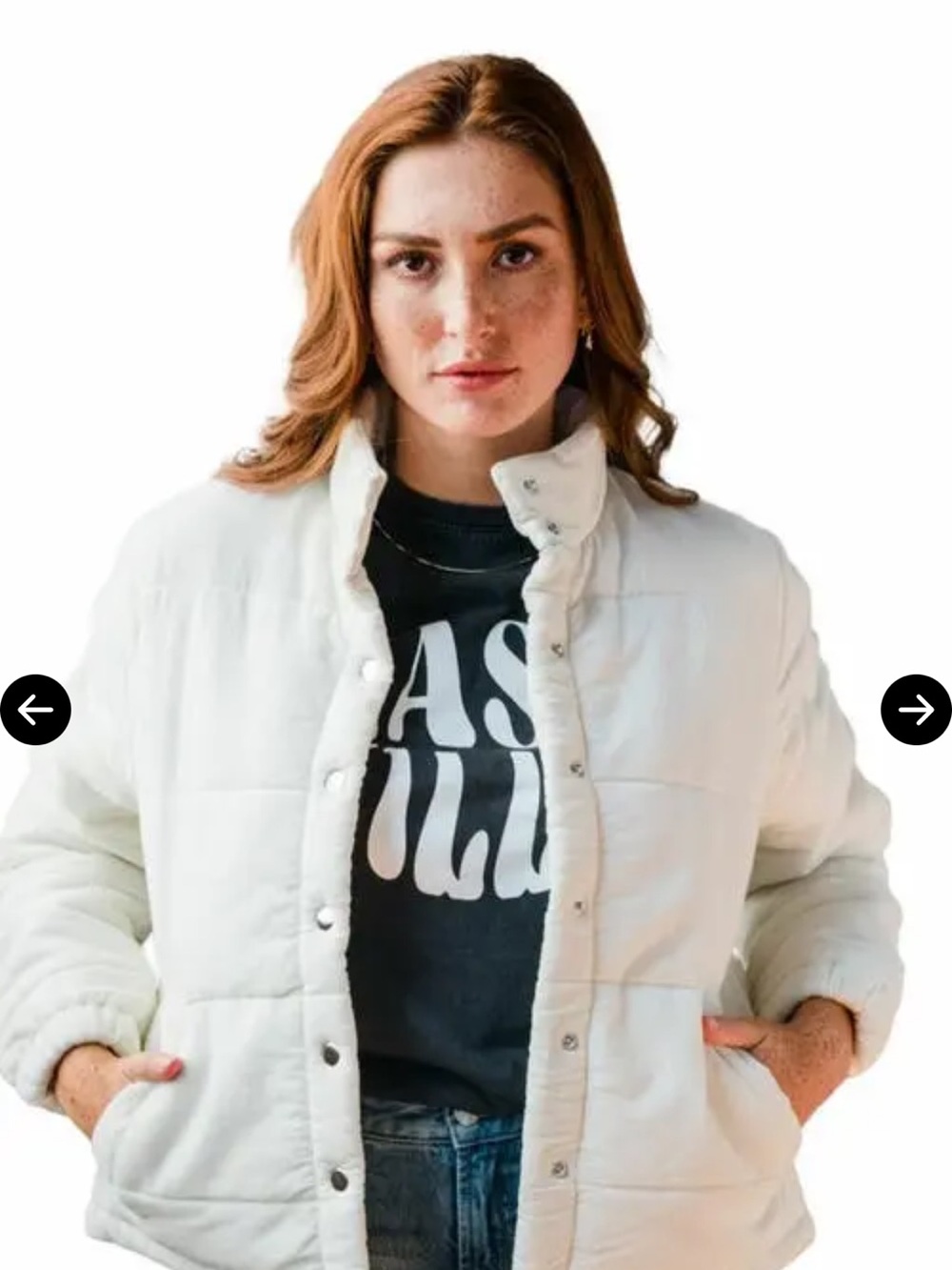 Able Charla White Quilted Snap-Front Puffer Jacket / S